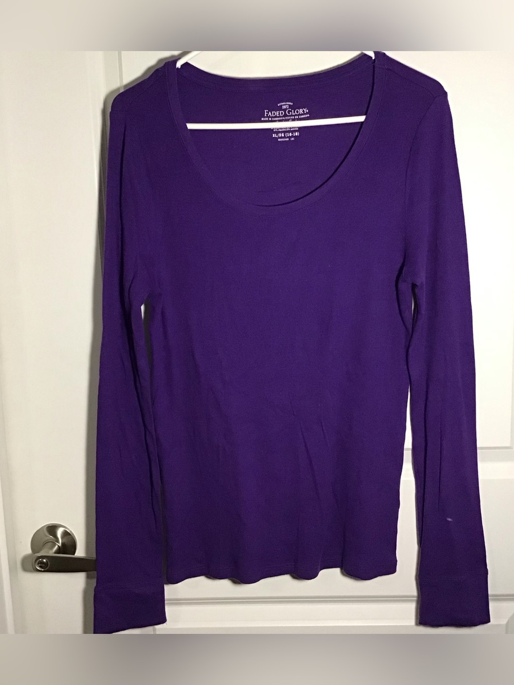 Faded Glory Purple Long Sleeve Scoop Neck XL